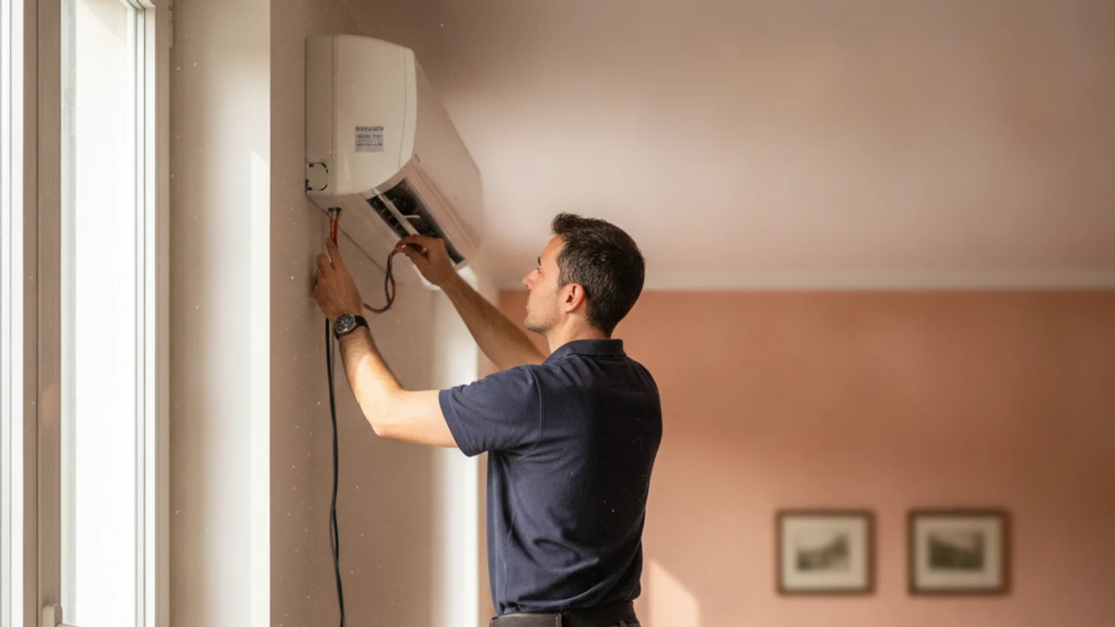 Tecnico installa un climatizzatore a Monza